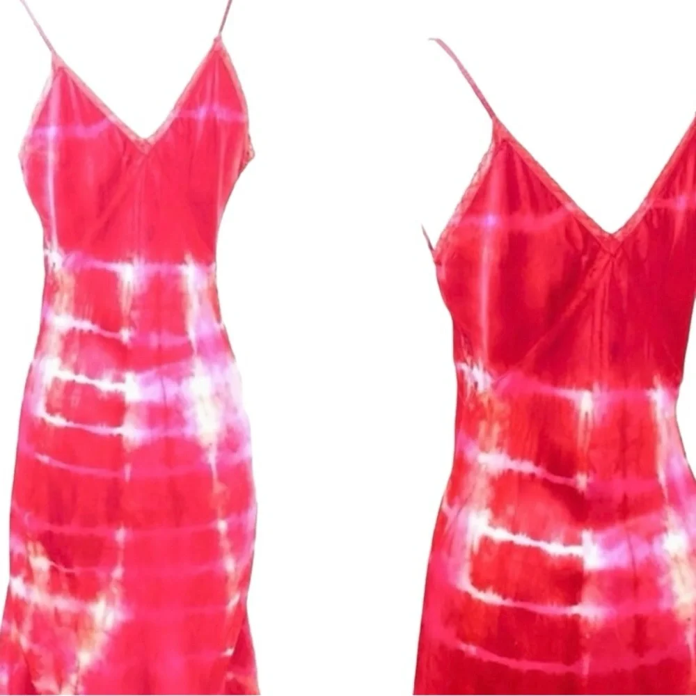 1940’s Hand Dyed Bright Pink Silk Slip Dress, Vintage Tie Dyed Slip Dress, S/M - Picture 6 of 8